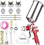 YUZES Professional HVLP Gravity Feed Spray Gun with 1.4mm 1.7mm 2.5mm Nozzles,1000cc Aluminum Cup, for Car Primer, Auto Paint Spraying Coat &amp; Touch-Up(Red A)
