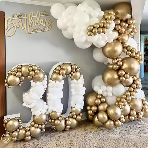 Metallic Gold White Balloons Garland 30th Birthday Party Decor Balloon Arch Kit Wedding Graduation A