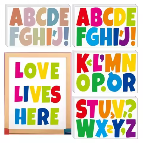 Cute Macaron Colors 3 Inch Big Vinyl Cartoon Letter Stickers 3 Pages Poster Bulletin Board Birthday 