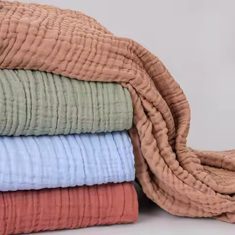 Double Layer Gauze Fabric 100% Cotton Crepe Sewing Fabric Soft For DIY Baby Dress Muslin Throw Blank