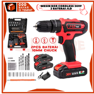 Mesin bor 1 set lengkap bolak balik JLd tools Mesin Bor 2 Baterai 36vf bor batre Hand Drill 28Pcs