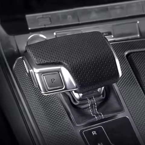 Punched Fiber Leather Shift Knob Cover for Audi A4 A5 A6 A7 Q5 Q7 2019 2020 2021 2022 2023 2024 2025
