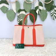 《荃灣實體店》HERMES Garden Party 36 橙色帆布拼皮 手提包 X Stamp