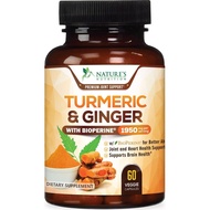Nature's Nutrition Turmeric Curcumin 60 Capsules BioPerine Ginger 95% Curcuminoids 1950mg Black Pepp