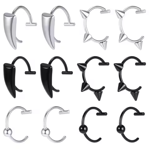 12 Pcs Fake Lip Ring Fake Snake Bite Non-Piercing Lip Cuff Ear Cuff Stainless Steel Vampire Teeth Ri