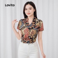 (Trendy2) Lovito Boho Blouse Plicated Spring/summer Blouse for Women L142ED448 Lovito Blus Boho Plic