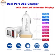 2.1A 5V Car Dual Usb Port Phone Charger Socket With Volt Meter Digital Display Fon Charger Kereta