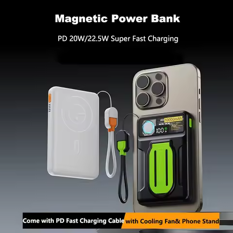 20000mAh Power Bank with Cooling Fan Magnetic Wireless 22.5W Fast Charger For Magsafe iPhone 17 Sams
