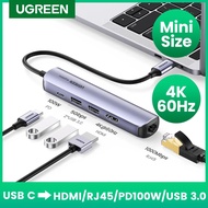 UGREEN USB C Hub Mini Size Type C to 4K HDMI RJ45 USB Adapter Docking Station for MacBook PC Laptop