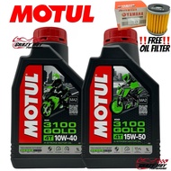 MOTUL ENGINE OIL 4T 1L 3100 10W40 15W50 🎁FREE OIL FILTER ORI LC135🎁MINYA HITAM MOTUL 100% ORIGINAL V