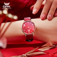 OPK Jam Tangan Perempuan Original Waterproof Quartz Rabbit Watch For Girl Leather Fashion Ladies Red