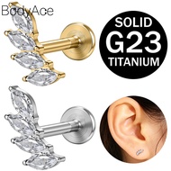 Bodyace 1 Pc Fourth Marquise Zircon Earring G23 Titanium Lip Stud Flat Back Stud Earring Lobe Earrin