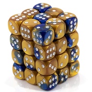 Chessex Dice Set – 12mm Gemini: Blue-Gold/White Dice Block – Dungeons and Dragons D&D DND TTRPG Dice