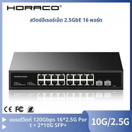 HORACO 16 พอร์ต 2.5G Ethernet Switch 2 พอร์ต 10G SFP + สวิตช์เครือข่าย 120G แบนด์วิดท์ Unmanaged เคร