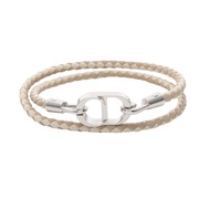 【二手】Dior CD Icon 編織皮革雙鍊手鍊 B1973HOMLE069M 米色皮革不銹鋼手鍊 男士全新
