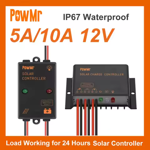 PowMr Mini Size 5A 10A 12V IP67 Waterproof Solar Charge Controller Working for 24 hours Solar Regula
