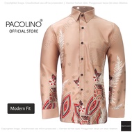 Pacolino - (Modern Fit Cutting) Peach Color Malaysia Men Batik Long Sleeve Kemeja Batik Lelaki Lenga