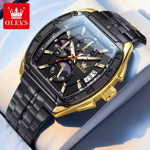 OLEVS Brand Luxury Chronograph Quartz Watch Men Stainless Ssteel Waterproof Luminous Date Moon Phase