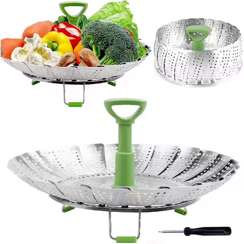 Cooking Food Steamer Insert Stainless Steel Folding Steamer Basket Expandable Veggie Steamer Anti-Ru