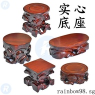 Solid wood carving purple clay teapot round grooved solid base vase bonsai stone Buddha statue display stand