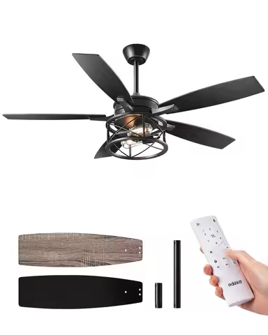 42“ Black Farmhouse Ceiling Fans w/ Lights, DC Reversible Motor, Timer,