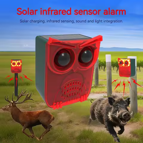 Outdoor Waterproof Solar Outdoor Motion Sensor Alarm Dog Barking&Gunshot Sound Animal Repeller Deter