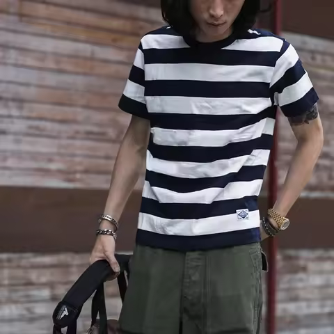 Non Stock 5cm Stripe Tee 280g Heavyweight Short Sleeve Border T-Shirts Unisex