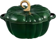 Pumpkin Dutch Oven Pot with Lid 3.8 qt Pumpkin Cast Iron Dutch Oven for Bread Baking Green Enameled 