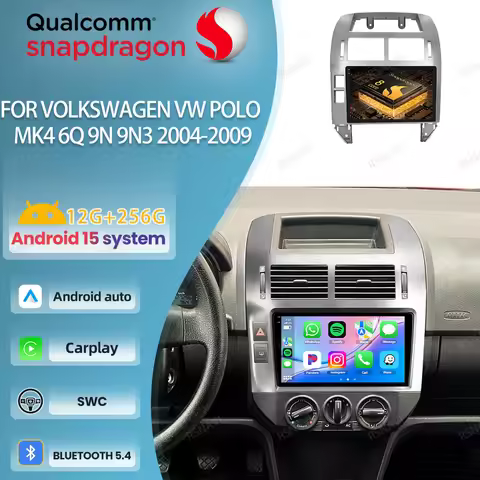 Car Radio Android 15 For Volkswagen VW Polo MK4 6Q 9N 9N3 2004-2009 4G LTE Stereo DSP 5G WIFI QLED N
