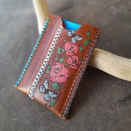 Hand Painted Rose Wallet, EDC Leather Wallet for Women, Card Holder