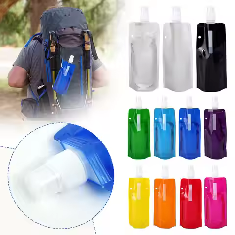 Cycling Water Bottle Foldable Portable 480ml Leak-Proof Durable Sport Water Bag Climbing and Camping