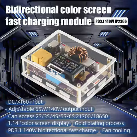 IP2366 PD3.1 140W Powerbank Motherboard 2S-6S 21700/18650 li/li-iron Battery Bidirectional 1.14inch 