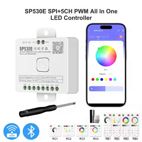 12-in-1 Wifi LED Controller SP530E PWM SPI Pixels Dimmer for WS2812B WS2811 RGB RGBW LED Strips Alex
