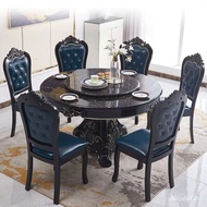 superior productsEuropean-Style Marble round Table Dining Table and Chairs Set Wood Carved round Table with Turntable Sm