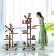 （訂貨價 $120up）54cm寬 移動帶輪 植物架 露台花架 盆栽架 綠色園藝 綠化實木收納架 Wood Plant