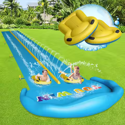 Water Slide, 32.8ft Inflatable Splash Water Slip with 2 Racing Lanes and 2 Body Boards for Kids Boys