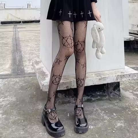 Kawaii Anime Fishnet Socks Women Harajuku Pentagram Gothic Tights Egirl Accessories Grunge Fairy Aes
