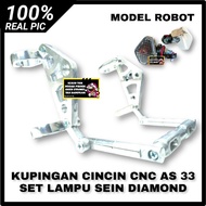 BRACKET PANGKON LAMPU DEPAN KUPINGAN CINCIN CNC MODEL ROBOT AS 30 31 33 SET LAMPU SEIN DIAMOND PLAST