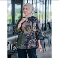 BATIK ATASAN WANITA TERBARU KEKINIAN TERMURAH BLUS BATIK WANITA MODEL TALI SAMPING DAN KANCING ALL M