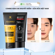 Combo MENGEN VITA ENERGY BRIGHTENING CLEANSER 3 in 1 men's facial CLEANSER 100ml and Grinif BB cream