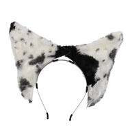 Uonlytech Dalmatian Dog Ears Headband Puppy Headdress Fluffy Black and White Animal Ear Hair Hoop fo