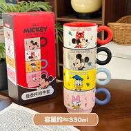 แก้วมugs เอสเซนส์ลายการ์ตูน Mickey Mouse ของ Disney แก้วเซรามิกแบบวางได้หลายชั้น แก้วมugs สำหรับใช้ใ
