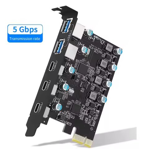 5 ports 5Gbps PCIE Expansion Card PCIE 1X To 5 Port Type C USB A USB 3.0 Adapter Controller PCI Expr