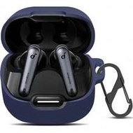 Solid Color Blue Silicone Soft Shockproof Case With Carabiner Compatible With Anker Soundcore Libert