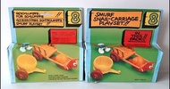 香港懷舊玩具, 歐洲藍精靈 籃精靈公仔 膠公仔  Smurf playset 2 盒. 不同國家版本.(出美國,德國)