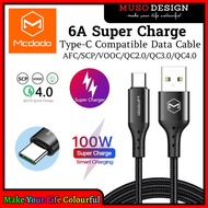 Mcdodo 6A 100W QC4.0 Type C SCP AFC VOOC Super Type C Data Cable 1.5m CA-743