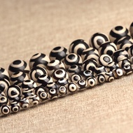 Natural Dzi Beads Black Agate Loose Beads Three-Eyed Dzi Beads Round Beads Agate Tibetan Style Beads