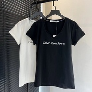 CK Jeans V-neck Short Sleeve T-shirt - Women's Casual Summer Top 2024 Trend
