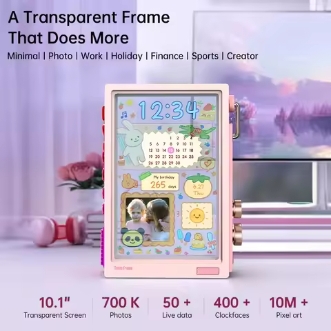 OEMG Times Frame Smart HD Screen 10.1" Pixel Art DIY Digital Clock Crypto Stocks Weather Calendar De