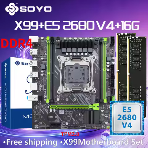 SOYO X99 DDR4 Gaming Motherboard E5 2680 V4CPU 16G(8G*2) RAM C612 LGA2011-3 PCIE3.0x16 M.2(NVME/SATA